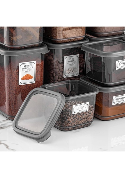12'li Etiketli Kapaklı Kare Erzak Saklama Kabı Antrasit 12 X 0.50 Lt Çok Renkli