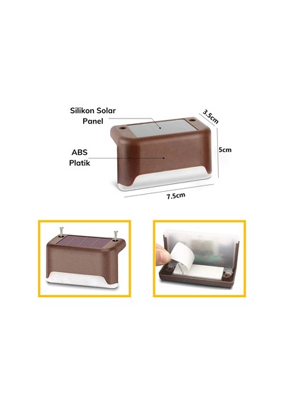 Nm Store Solar Güneş Enerjili Şarj Edilen Köşebent Merdiven Veranda Bahçe Yolu Led Lamba Işık 4 Adet Diğer