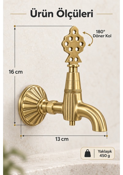 Altın Pirinç 180 Çevirmeli Hamam Kurnası Musluğu Dekoratif Hamam Banyo Sauna Osmanlı Çeşmesi