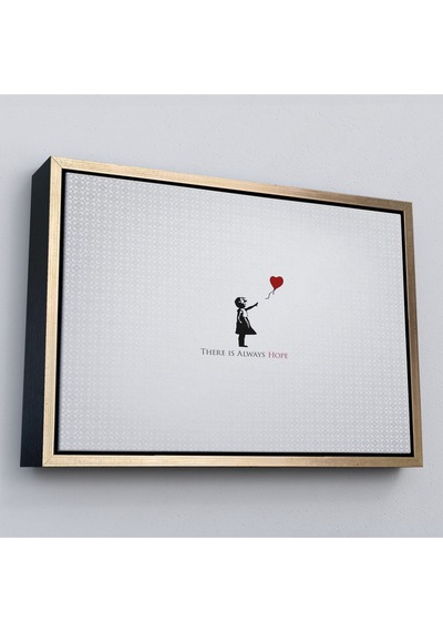 Çerçeveli Banksy Kırmızı Balonlu Kızın'ın Her Zaman Umut Vardır Yazılı Tablosu-5012