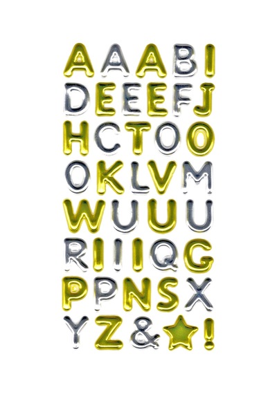 Sticker Kabartmalı Stiker Defter, Planlayıcı Etiket Metalik-754 - 17x9 Cm - Metalik Alfabe Altın Gümüş