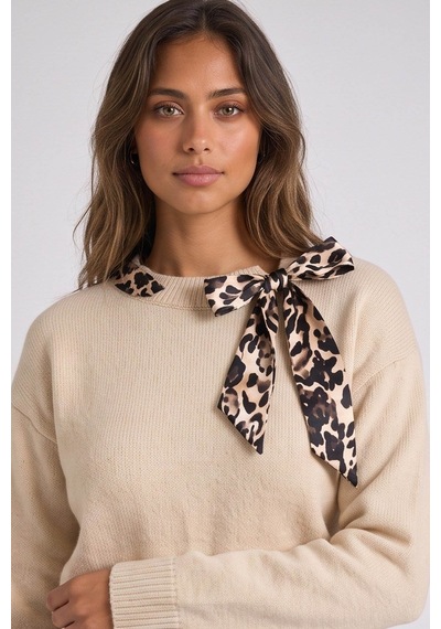 Fashion Friends Yaka Aksesuarlı Bej Kadın Kazak 26k0255k1