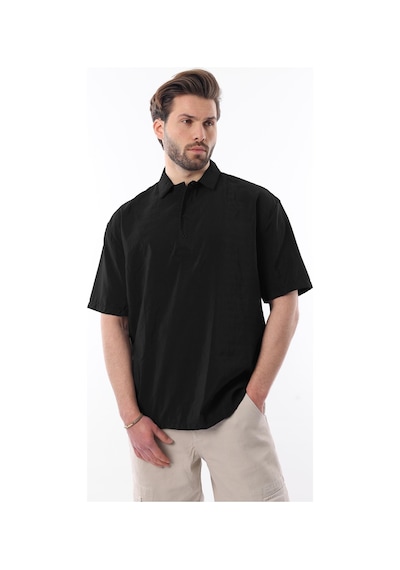 Madmext Siyah Oversize Rahat Kesim Kısa Kollu Gömlek 6744