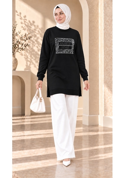 Unika Boutique Kadın Taş Detaylı Fashion Uzun Sweatshirt Tunik Çok Renkli
