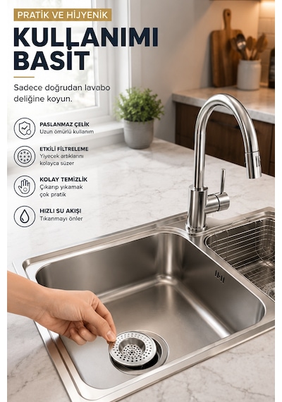 Paslanmaz Çelik Lavabo Gider Süzgeci Evye Süzgeci Kıl Saç Yemek Artığı Tutucu