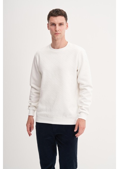Cazador 53410 Erkek Bisiklet Yaka Sweatshirt Ekru