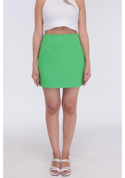 Selectmoda Kadın Gizli Fermuarlı Çok Renkli Mini Etek Yeşil
