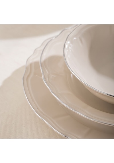 Porsima 4431 Tiffany Platin Yaldızlı Yemek Takımı 24 Parça 6 Kişilik Yemek Seti Beyaz