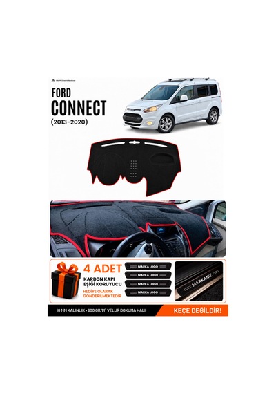 Ford Tourneo Connect 2013-2020 Uyumlu Torpido Örtüsü, Torpido Kılıfı - Siyah Kırmızı