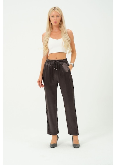 Rich Kadın Yüksek Bel Parlak Saten Pantalon Çok Renkli
