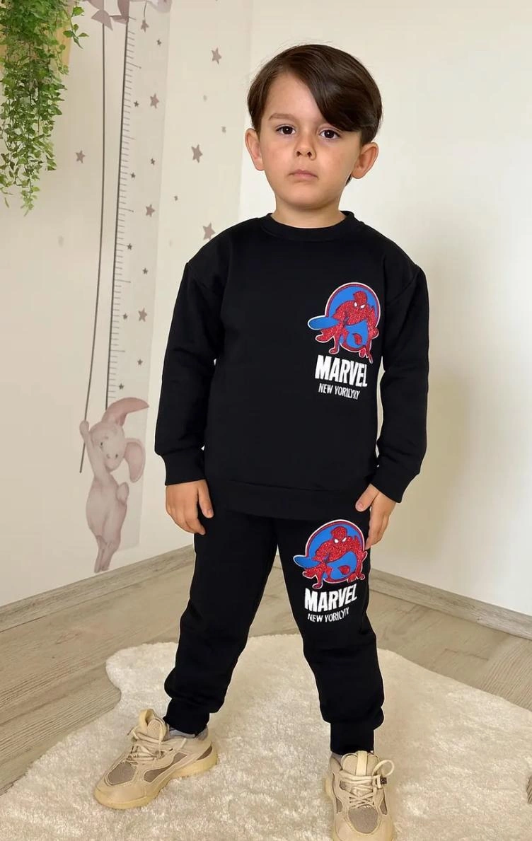 Cg Kids Spiderman Örümcek Adam 3 Iplik Erkek Çocuk Alt Üst Takım Siyah