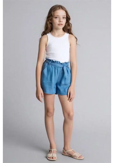 Defacto Beli Bağcıklı Mavi Denim Şort Kız Çocuk G6380a826smnm28 Mavi-nm28