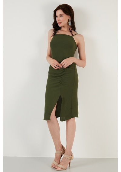 Lela Halter Yaka Ip Askılı Yırtmaçlı Bayan Elbise 6057149 Açık Haki Lela Halter Yaka Ip Askılı Yırtmaçlı Bayan Elbise 6057149 Açık Haki