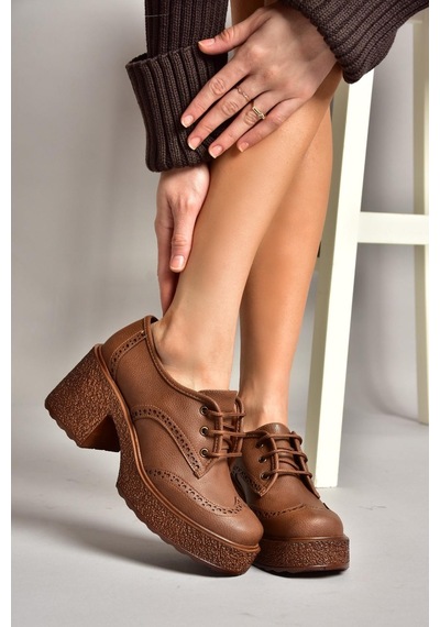 Fox Shoes T996157009 Taba Kalın Topuklu Kadın Ayakkabı Taba