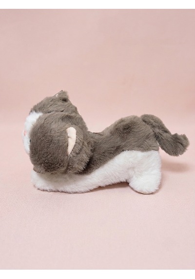 Peluş Yatan Kahverengi Kedi Sesli 25 Cm Kahverengi-beyaz