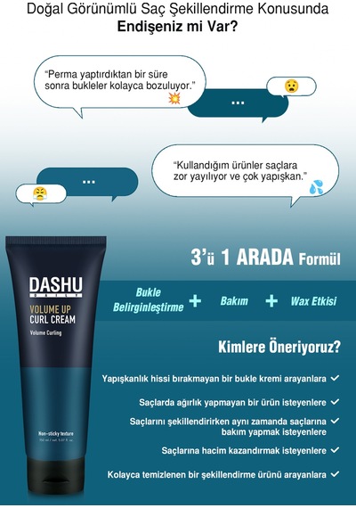 Hacim Veren, Dalgaları Belirginleştiren Saç Şekillendirici Krem Dashu Daily Volume Up Curl Cream