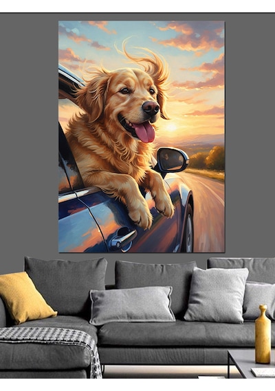 Ahşap Tablo Golden Retriever Köpek Neşeli Hayvan Tabloları