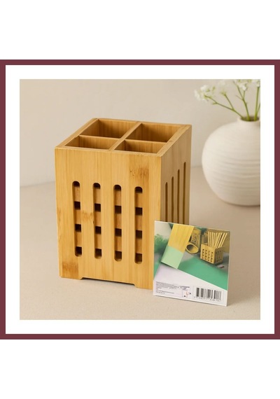 Storeşahin Ahşap Bambu 4 Bölmeli Kaşıklık Organizer 11x11 Cm, Pencereli Shn0720