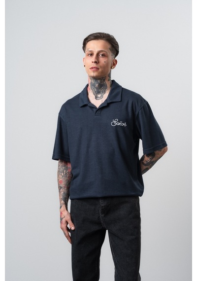 Respire Erkek Senor Yazılı Polo Yaka Regular Fit T-shirt Lacivert