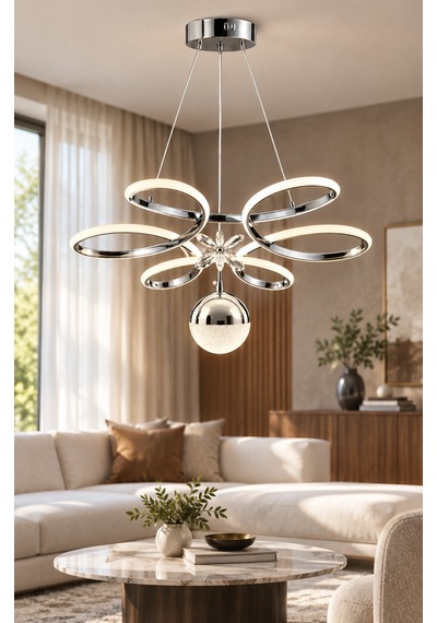 Papatya Büyük Modern Ledli Avize 3 Renk Power Ledli Krom Kaplama Yatak Odası Salon Mutfak