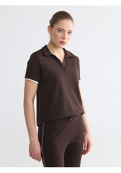 Lcw Comfort Kahverengi Polo Yaka Kadın Tişört