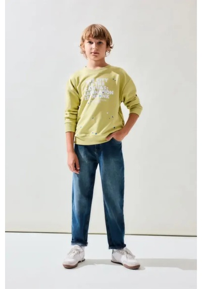 Defacto Sıcak Tutan Bisiklet Yaka Efekt Baskılı Sweatshirt Erkek Çocuk I0674a826augn659 Yeşil-gn659