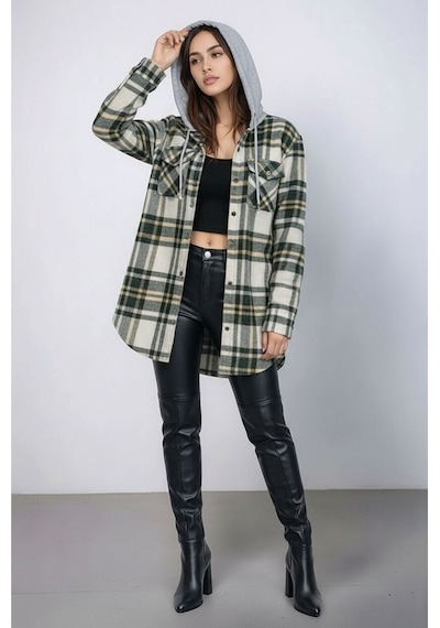 Mamayaga Kadın Desen Bloklu Oduncu Oversize Geniş Kalıp Casual Cepli Kapüşonlu Uzun Boy Ceket Gömlek Haki Mamayaga Kadın Desen Bloklu Oduncu Oversize Geniş Kalıp Casual Cepli Kapüşonlu Uzun Boy Ceket Gömlek Haki