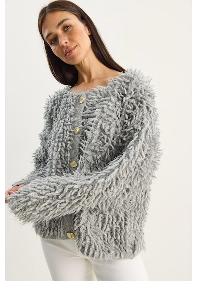 Shade Kadın Oversize Saçaklı Triko Hırka 9062 60283750 - Gri
