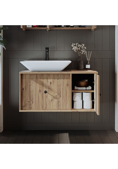 Gusto Ayaksız Lavabolu Mdf 90 Cm Çekmeceli Banyo Dolabı Atlantik Çam