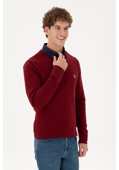 U.S. Polo Assn. Erkek Slim Fit V Yaka Bordo Basic Kazak 50288885-VR014