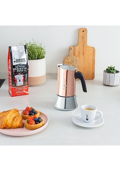 Bialetti - Venus: 2 Cups Ocak Üstü Espresso Pişirici - 85ml - Kahverengi, Gümüş Renk - Paslanmaz Çelik Gövde - Patentli Güvenlik Valfi - Tüm Ocak Türleri İçin Uygundur İndüksiyon Hariç