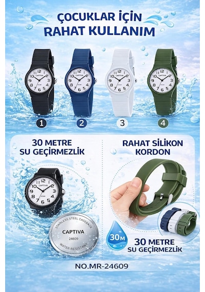 Captiva Analog Rakamlı 30 Mt Suya Dayanıklı Spor Çocuk Kol Saati Yn2026.m02 Beyaz