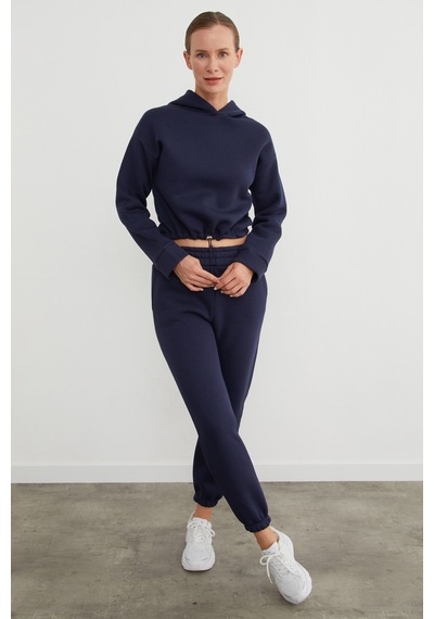 Fullamoda 3 İplik Basic Beli Stoperli Jogger Eşofman Takımı Lacivert