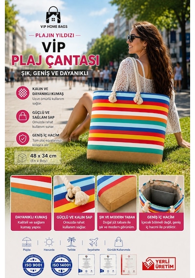 Plaj Çantası Vip Çanta El Ve Omuz Çantası Piknik Çantası-gökkuşağı Desenli