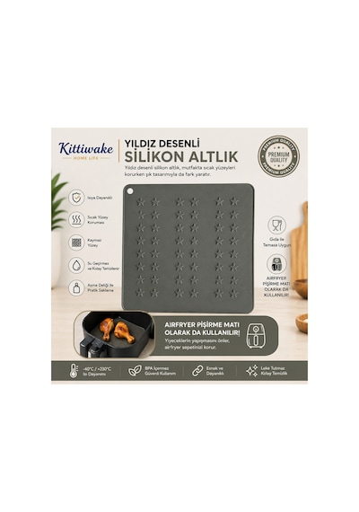 2 Adet 16x16 Cm Gri Yıldız Desenli Silikon Tencere Altlığı, Isıya Dayanıklı Kaymaz Nihale, Airfryer Pişirme Matı, Çok Amaçlı Silikon Mutfak Altlığı Diğer 2 Adet 16x16 Cm Gri Yıldız Desenli Silikon Tencere Altlığı, Isıya Dayanıklı Kaymaz Nihale, Airfryer Pişirme Matı, Çok Amaçlı Silikon Mutfak Altlığı Diğer