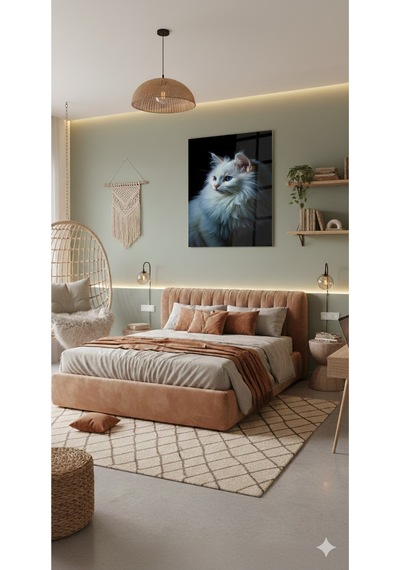 Kedi Severler İçin Özel Tasarım Cam Duvar Tablosu