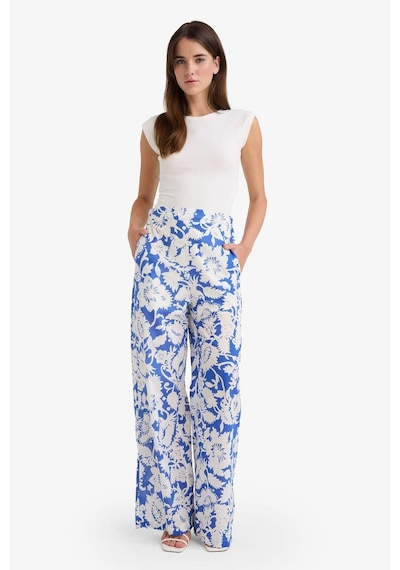DeFacto Wide Leg Çift Cepli Yüksek Bel Geniş Paça Desenli Vual Palazzo Pantolon F1470AX25SMBE46