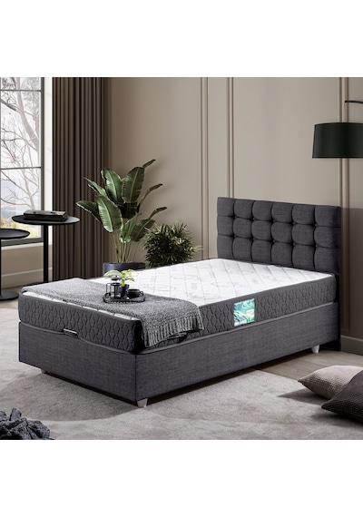 Venedik Tek Kişilik Baza Başlık Comfort Ortopedik Yatak Seti - Antrasit 90 x 190
