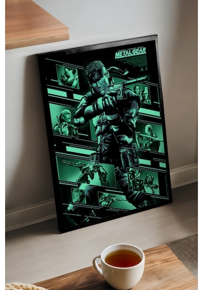 Metal Gear Solid Siyah Ahşap Çerçeveli Poster, Dekoratif Oyun Duvar Tablosu