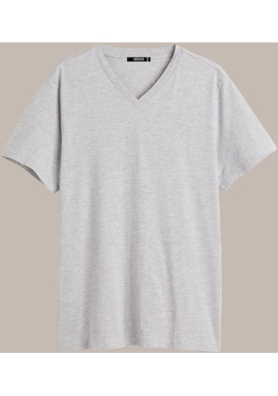 MMetalic Erkek Pamuklu Kısa Kollu V Yaka T-Shirt (501126077) Gri