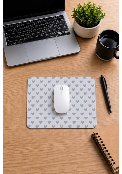 Gri Renkli Kalpli Desenli Ergonomik Mouse Pad, Kaymaz Yüzey İle Ev Ve Ofis Kullanımı İçin İdeal