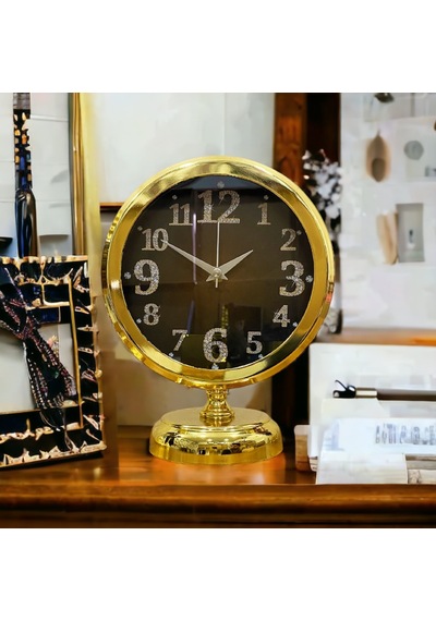 Gold Parlak Metal Ofis Salon Otel Ofis Masa Saati B13