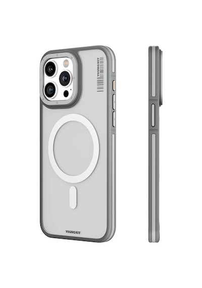 Apple Uyumlu iPhone 13 Pro Max Uyumlu Kılıf Magsafe Şarj Özellikli Youngkit Rock Sand Serisi Kapak Gri -