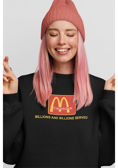 Macklin Unisex Kadın Erkek Cactus Jack Mc Özel Tasarım Baskılı Bisiklet Yaka Sweatshirt Siyah Mck0038 Siyah