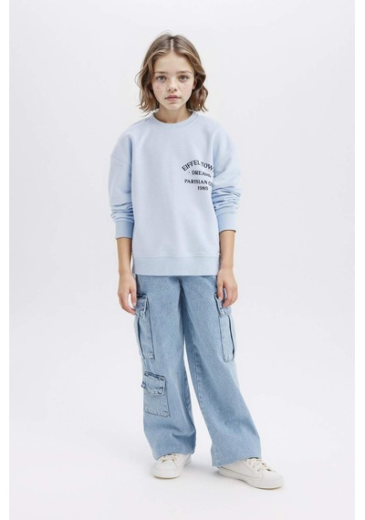 DeFacto Kız Çocuk Relax Fit Bisiklet Yaka Baskılı Sweatshirt D8546A825SPBE745 Mavi DeFacto Kız Çocuk Relax Fit Bisiklet Yaka Baskılı Sweatshirt D8546A825SPBE745 Mavi