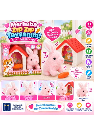 1004250 Peluş Sevimli Tavşan Hareketli Sesli Kulubeli Belirtilmemiş