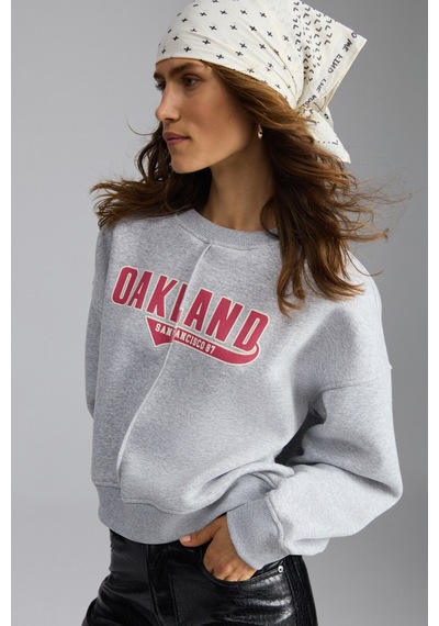 Grımelange Daleska  Kadın Organik Pamuklu Yumuşacık Önü Kesikli Baskılı Yuvarlak Yaka Grimelanj Sweatshirt