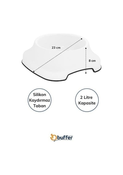 Sanalportavm Silikon Kaydırmaz Taban Plastik Kedi Ve Köpek Mama Ve Su Kabı 2 L