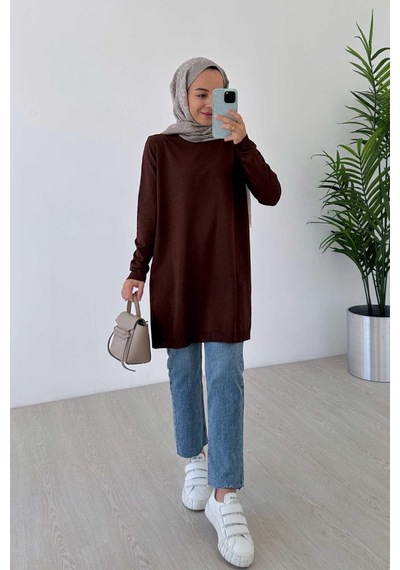 Kahijab Basic Merserize Tunik - Kahverengi Kahverengi
