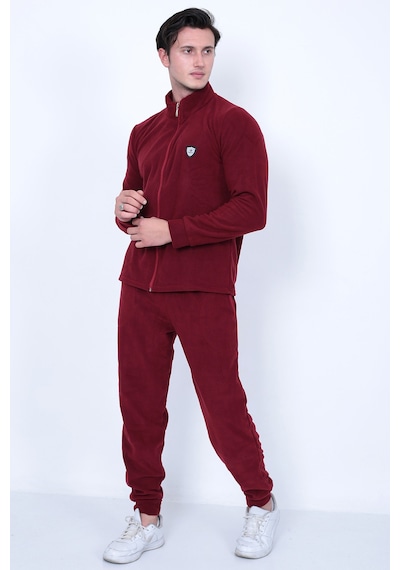 Lukitus Tam Fermuarlı Polar Erkek Eşofman Takımı Bordo